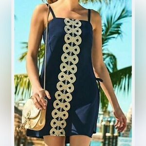 Lilly Pulitzer sahar romper navy gold tie detail 2